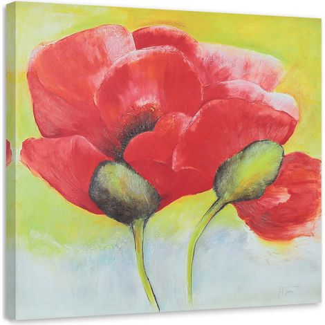 Tableau sur toile Coquelicots rouges Nature 40x40 (1/5)
