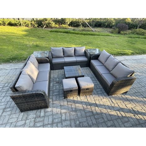 Fimous 11 places Ensembles de meubles de jardin avec Table basse carrée Canapé 3 places 2 Petits tabourets 2 Tables d'appoint Gris foncé mixte (1/5)