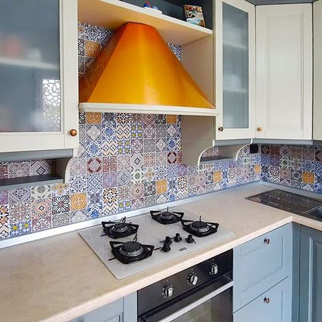 Crédence adhésive cuisine PVC 260x60cm Azulejos Rouleau adhesif decoratif fabriqué en Italie, avec encre non toxique, ignifuge et résistant à l'eau (1/5)