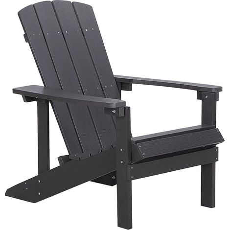 Chaise Basse Fauteuil de Jardin Effet Bois Gris Foncé avec Accoudoirs et Dossier Confortable Matières Résitantes Style Rustique et Campagne Beliani