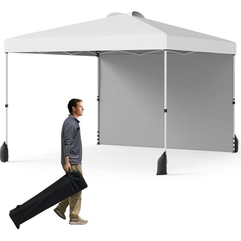 GOPLUS Tonnelle de Jardin Exterieru 3 x 3 M, Tonnelle Pliante Portable avec Lestage Tente Poids, Paroi Latérale, 266/276/286 CM,Solaire Extérieur avec Sac Roulettes, 4 Cordes/Ancres, 8 Piquets (Blanc) (1/5)