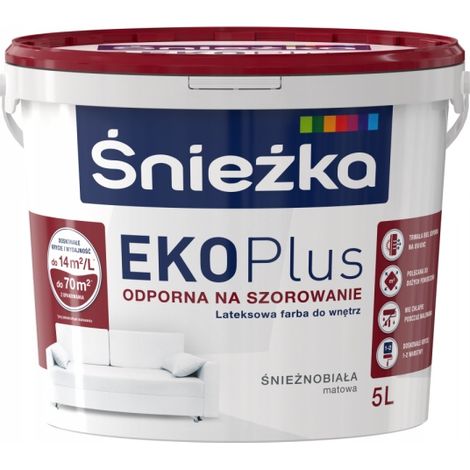 Pintura de l谩tex 艢nie偶ka EKO Plus, color blanco nieve, resistente al fregado, 5 l