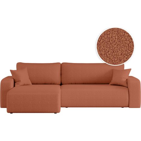 Canapé ALYA d'angle max réversible et convertible 5 places en tissu bouclette - Terracotta (1/5)
