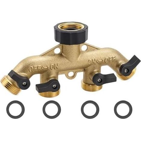 Distributeur d'eau 4 voies - Raccord 3/4" En laiton massif Avec valves simples Pour appareils/tuyaux d'arrosage (1/5)