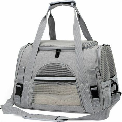 Porte-Chat, Cage pour Chien Pliable et Respirante avec Bretelles Réglables Sac de Transport pour Chien pour Chatons Chiot Lapin, Gris (1/5)