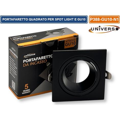 UNIVERSO P38-GU10-N1 PORTAFARETTO IN METALLO ORIENTABILE QUADRATO NERO DA INCASSO PER LAMPADINE GU10 GU5.3 (1/5)