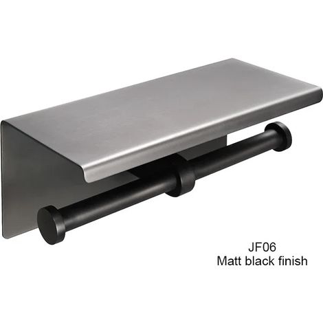 Porte-papier toilette multifonctionnel double (noir) avec étagère, support mural double pour serviettes, couleur or. (1/5)