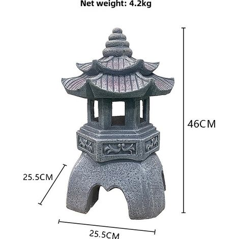 Lámpara solar de resina, estatua de estilo zen chino, estilo torre de piedra, lámpara de palacio, lámpara de jardín, artesanía de resina para el patio (lámpara de palacio en forma de flecha de 46 cm d (1/5)