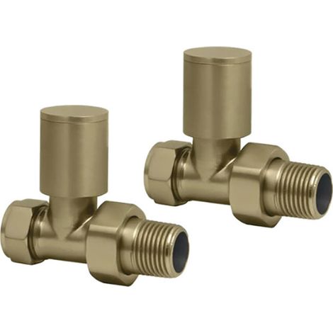 Heatwave Round Brushed Brass Straight Radiator Valves Pair