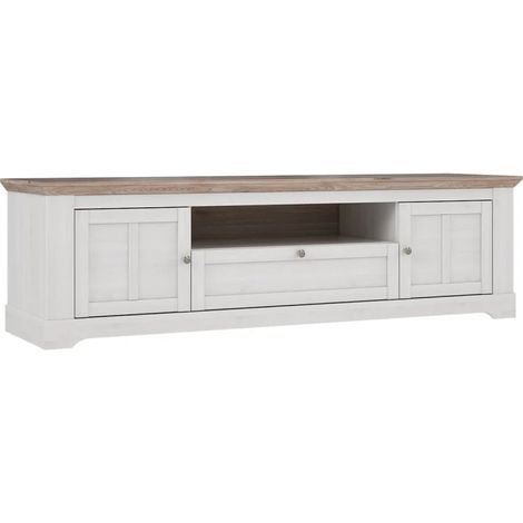 Meuble TV 205 cm 2 portes 1 tiroir décor chêne blanchi - ANGELE (1/5)