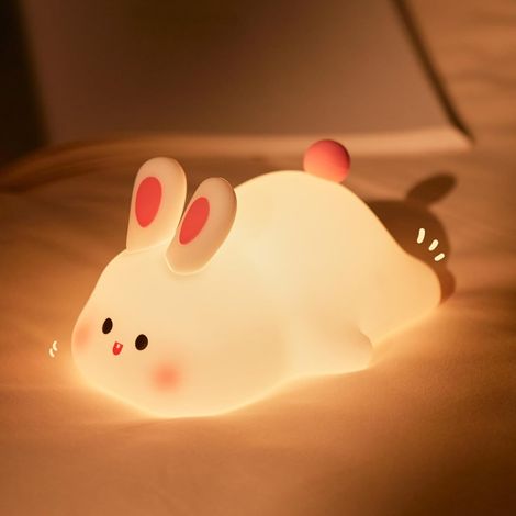 Veilleuse bébé lapin, veilleuse pour chambre d'enfant, lampe cadeau mignonne rechargeable par USB, lampe de nuit portable