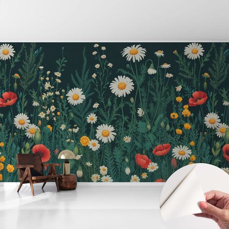 Fotomurale adesivo - Carta da parati adesiva - per la cucina camera da letto per la soggiorno - Fiori di campo 416x254 cm (1/5)