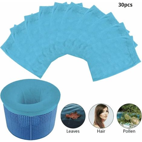 30 sacs filtrants pour paniers d'écumoire - Éliminent les débris et les feuilles du fond de la piscine - Bleus (1/4)