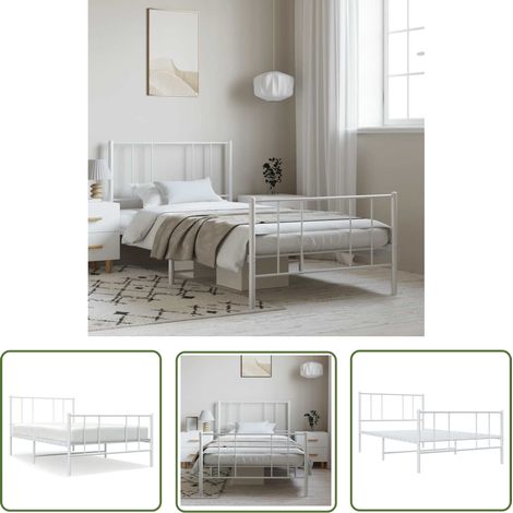 The Living Store Bettgestell mit Kopf- und Fußteil Metall Weiß 100x200 cm - Metallbett - Doppelbett - Weißes Bett - Boxspringbetten - Bettgestell (1/5)