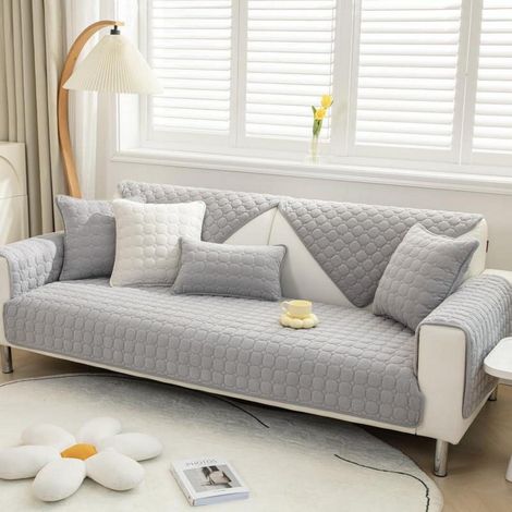 Weicher Corduroy Sofaüberwurf rutschfest 90x160cm Hellgrau