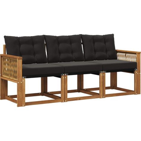 Outdoor Sofa Set with Cushion 3 pcs Natural and Black vidaXL