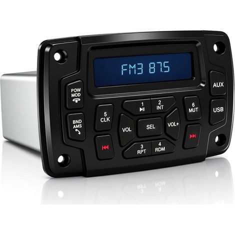 Radio de bateau étanche IP66 Bluetooth 5.0, stéréo marine 12 V CC avec radio météo AM/FM/RDS, puissance de crête 4 x 45 W, radio encastrable avec sortie caisson de basses USB, AUX, RCA, pour