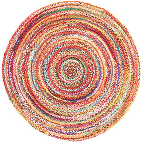 Tapis en jute Tapis Indigo Stripy  - 140x140cm, Round - 100% Coton - Tissé main - Multicolore