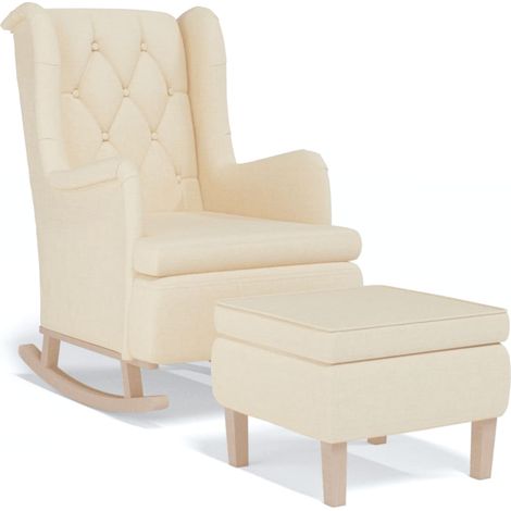 Maison Exclusive - Schaukelsessel mit Hocker Creme Stoff