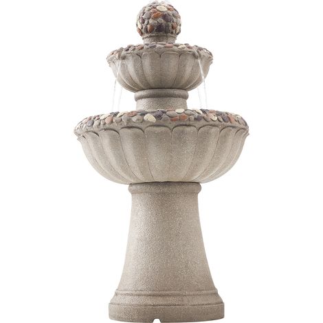 Mophorn Fontana da Esterno, Cascata a 2 Livelli 480 x 480 x 927 mm, Realizzata in Fibra di Vetro e Resina con Base in Roccia, Completa di Pompa, Ideale per Giardino, Casa e Ambienti Interni