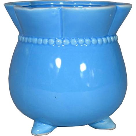 Vaso da fiori in ceramica color turchese, 11x11 cm, con delicate decorazioni.