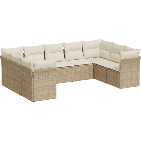 Maison Exclusive - Set Divano da Giardino 9 pz con Cuscini Beige in Polyrattan (1/3)