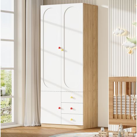Kinderkleiderschrank 80x50x200 cm aus weißem MDF, 2 Türen, 3 Schubladen – MEUBLIV (1/5)