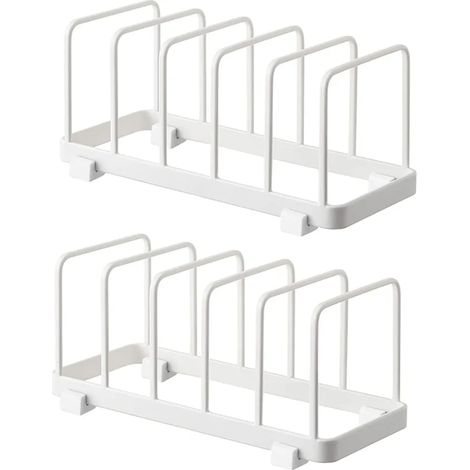 Plate Organizer, Dish Drainer, Plate Holders, Plate Shelf Organizer, Cutting Board Storage for Kitchen Counter Cupboard (White, 2 Pieces) (1/5)