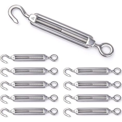 Tendeur de CâBle 10pcs en Acier Inoxydable 304 Crochet et ŒIl M4 M5 M6 M8 M10 Tendeur Réglable pour Voile d'Ombrage Quincaillerie pour Serrer Le CâBle MéTallique (M8)