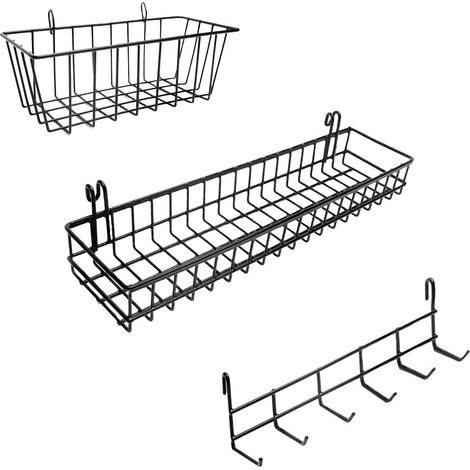 Paniers suspendus et crochets Accessoires de grille murale pour panneau mural métallique Accessoires de panneau de grille Paniers muraux en fil métallique et crochets de suspension (1/5)