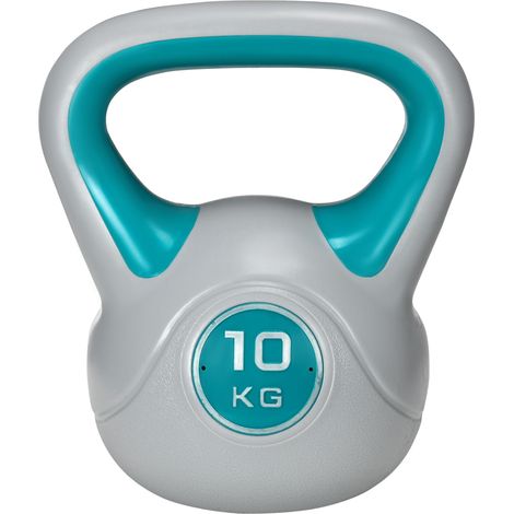 Kettlebell 10 kg, haltère avec poignée ergonomique, haltère à boule, musculation, entraînement, 22 x 16 x 26 cm, bleu (1/5)