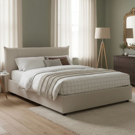 Talamo Italia Doppelbett Celeste, Containerbett mit Stoffbespannung, 100% Made in Italy, Frontöffnung, passend für Matratze Cm 160x190, Weiß (1/5)
