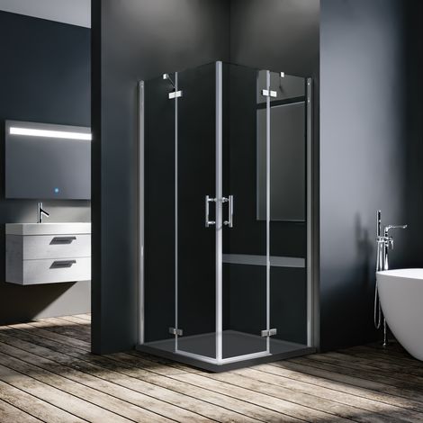 SONNI Duschkabine Duschabtrennung Duschwand Scharniertür Eckeinstieg Dusche NANO Glas 120x120x195cm