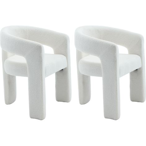 Dining Chairs 2Pcs in Faux Fur Chic Armchairs with Stylish Curved Backrest for Kitchen Living Room Restaurant Cafe, White, Wahson