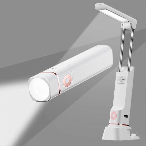 Lampe de bureau rechargeable sans fil avec luminosité réglable, design LED pliable et support pour téléphone