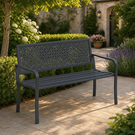 Banc de jardin 2 places en acier, 127 x 61 x 85 cm, gris foncé DESVIAE (1/5)