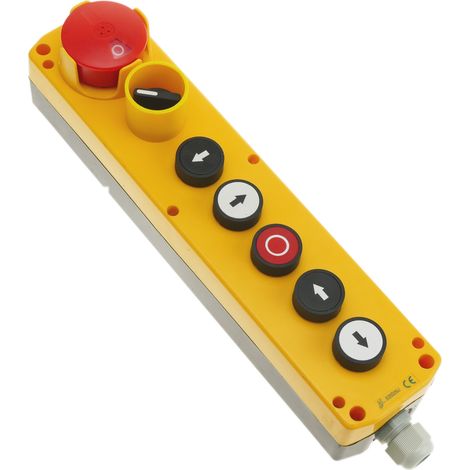 BeMatik - Boîte de commande avec 5 boutons poussoirs momentanés et arrêt d'urgence et commutateur série LAY5 (1/5)