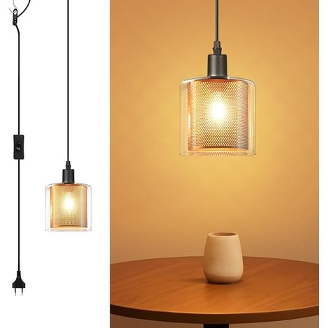ZMH Lustre Suspension Classique Verre Doré E14 Connecteur Commutateur 4,5M Fil Métal pour Salle à Manger Cuisine (1/5)