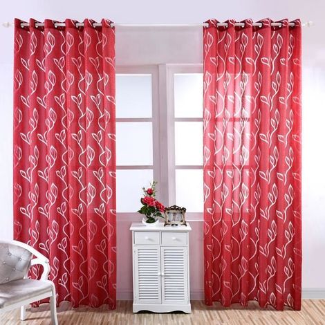 Lot de 2 Rideau Voilage - Décoration de Maison - 100 x 250 cm - Rouge (1/4)