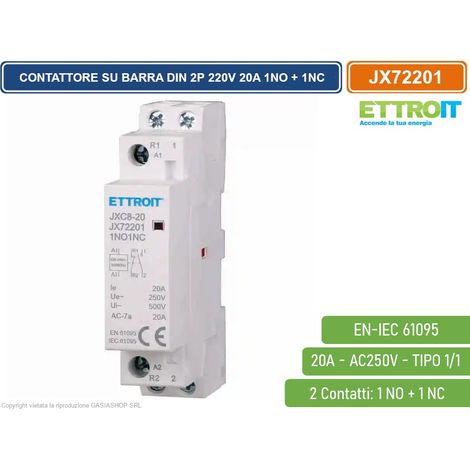 ETTROIT Contattore Modulare DIN AC 2P 220V 20A 1 Contatto NO + 1 Contatto NC - JX72201
