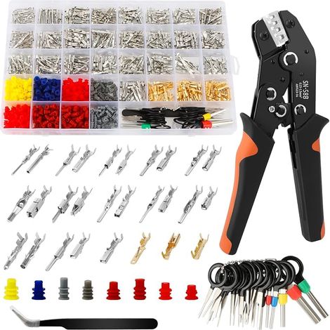 970 Pieces Electrical Connector Repair Kit, 28 Series Crimp Lugs, 400 Cable Seals, SN-58B Crimping Pliers, 18 Extraction Tools and Tweezers (1/5)
