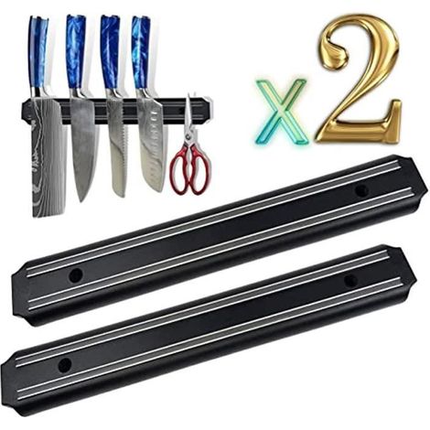 Porte Couteaux Aimanté Cuisine avec Aimant Extra Puissant - 2 Pièces de 33 cm- Barre Aimantée Porte Couteaux Ustensiles de Cuisine (1/4)