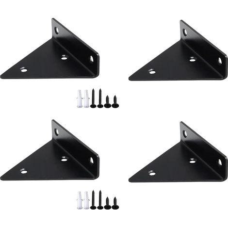 4 Pieces Floating Shelf Brackets Floating Metal Triangle Shelf Bracket Concealed Wall Shelf Bracket with 16 Screws Wall Shelf Brace DIY Room Decoration - Black