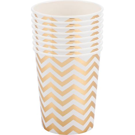 8 Pièces 270ml Gobelets Jetables à Double Paroi Dorés avec Motif Vague pour Anniversaire et Fêtes (1/5)