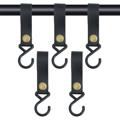 5 Pièces - Crochet En S - Cuir PU - Suspension Ustensiles Cuisine Et Camping - Noir - 8x4cm (1/5)