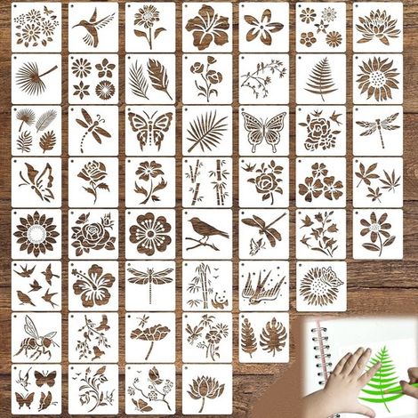 50 piezas, Motivos florales reutilizables, Plantillas de 10 x 10 cm, Aptas para madera, piedra, lienzo, tela, vidrio y cerámica (1/5)