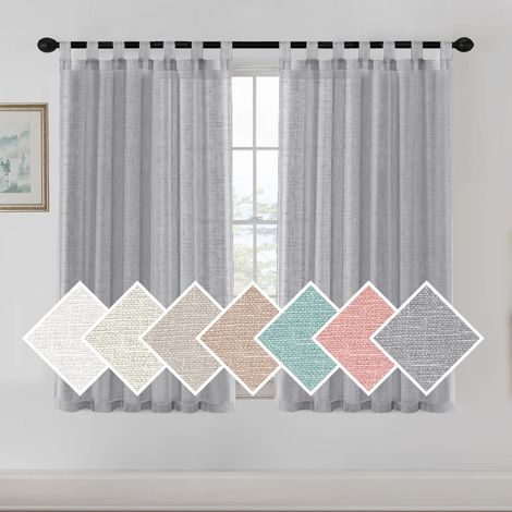 Rideaux en Lin Gris Élégants 2 Panneaux 132 x 160 cm, Aérés à 7 Passants pour Chambre Salon Style Ferme (1/5)