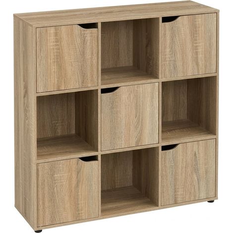 Scaffale Cubi Libreria con 5 Ante Mobile Legno Naturale Casa 89x29x90 cm (1/5)
