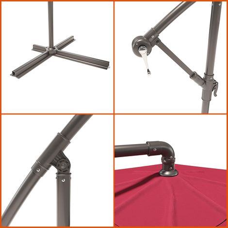 Ombrellone 3x3 M Decentrato Retrattile Braccio Rotabile 360° Chiusura Manovella Base A Croce Giardino Esterno Piscina Bar In Acciaio Inossidabile Telo 180 g/m2 Impermeabile Anti UV (Bianco) - Misura: