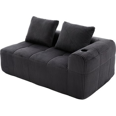 ELVMI 2-Sitzer Sofa mit Seitentaschen und Becherhaltern, aus Cord, Dunkelgrau (1/5)